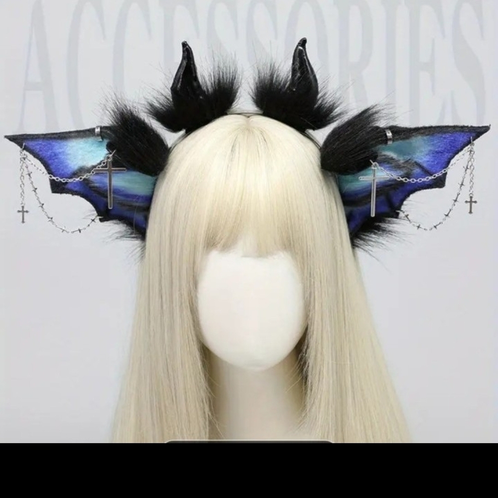 Black and Blue Bat Ear Hair Accessory